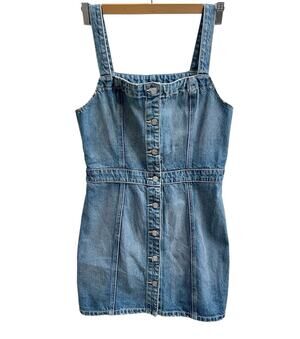 boyish kennedy denim dress | Dresses | Boyish My Fair Lady Wash Button Front Mini Size Medium V Neck Black Satin VENDOR COLOR-MOCHA Garmentory Denim overall dress fromBoyish Style:MEDIUM